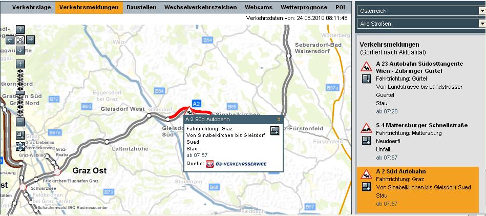 Graz- 25km před místo Gleisdorf omezení
